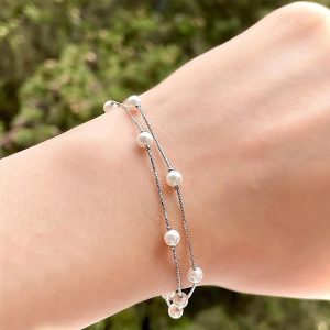 دستبند مرواریدی نقره زنانه مدل دو رج کد ITL-326