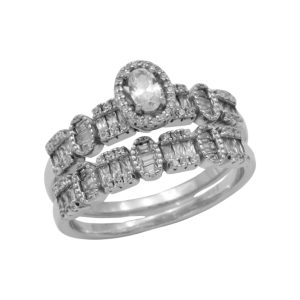 انگشتر نقره زنانه مدل حلقه و پشت حلقه طرح جواهر کد ITL-102